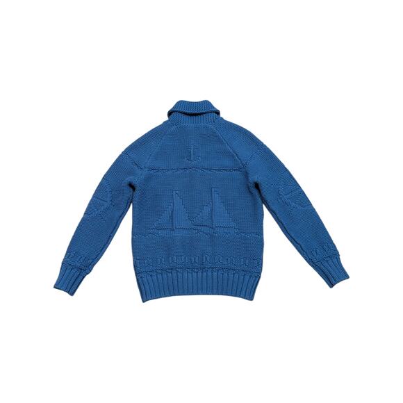 J. Crew Heavyweight Cotton Nautical Full Zip Sweater Blue Mens Medium Chunky - Picture 2 of 4